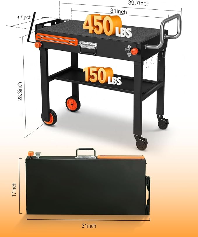 Blackstone Table for 17" or 22" Griddle, Heavy Duty 450 LBS Outdoor Grill Table, Foldable Portable Grill Cart, 20s Quick Setup, Anti-Wobble, Ideal for Backyard, Camping, Tailgating, with Cover