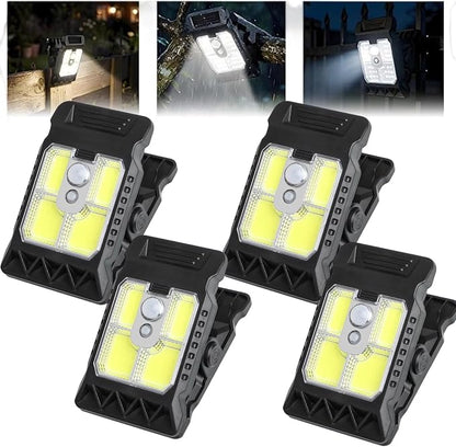Solar Clip on Lights Outdoor Waterproof, 3 Modes Motion Sensor Security Light with Wide Angle Illumination, Portable Solar Powered Clamp Light for Fence, Patio Umbrella, Gutter, Deck (B-4Pcs)