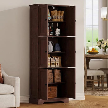 ChooChoo 63.2" Tall Bathroom Storage Cabinet with 6 Doors | Freestanding Floor Cabinet, Adjustable Shelves, Pantry Cabinet for Bathroom, Kitchen, Laundry Room, Rustic Walnut