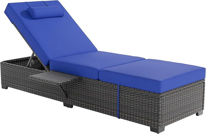 GAOMON Outdoor PE Wicker Chaise Lounge Chairs Set of 2 Patio Brown Rattan Reclining Chair Adjustable Backrest Pool Sunbathing Recliners with Cushion Cover, Navy