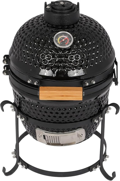 Vasitelan 13 inch Portable Ceramics Charcoal Grill,Kamado BBQ Charcoal Grill (Style 2-Black)