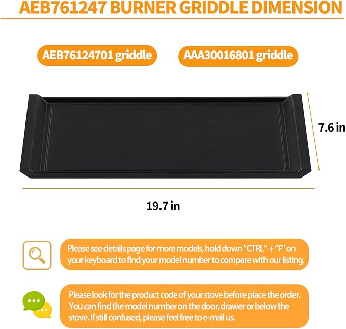 Atgestore AEB76124701 Center Griddle Replacement for LG stove Parts AAA30016801 Cast Iron Griddle Plate LG Gas Range Parts LSGL5833F LRGL5823S Gas Stove Cooktop Burner Griddle Assembly Flat Top Pan