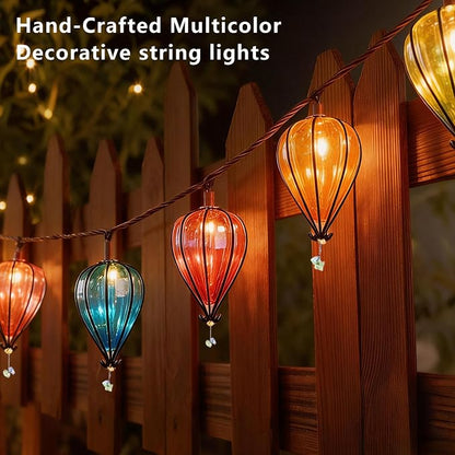 Outdoor String Lights Plug in with 10 Incandescent Bulbs, Multicolor Patio Lights Connectable Weatherproof Decorative Lantern String Lights for Gazebo Porch Bedroom Cottagecore Decor (Hot Air Balloon)