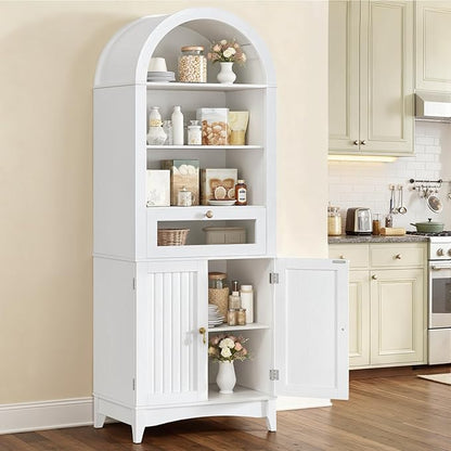 RALGEND 66" Tall Bathroom Cabinet Set of 2, Freestanding Cabinet with Doors & Shelves,Arched Cabinets for Bathroom, Living Room, Kitchen, Laundry, White