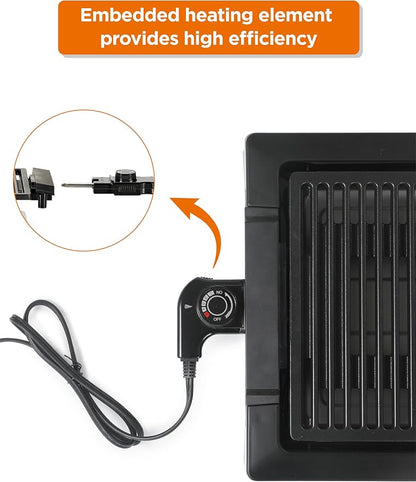 Commercial Chef Indoor Electric Grill, CHIG20B, Black and Stainless Steel | Portable Grill for Tabletop, Countertop or Kitchen, 1600W, 14.7” x 9.8” Nonstick Plate, Adjustable Temperature Control