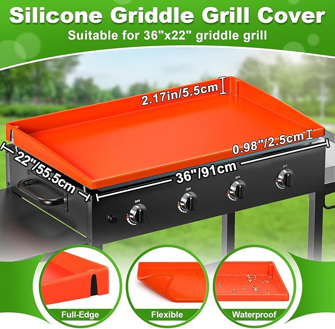 LOPNUR Full-Edge Silicone Grill Cover 36 Inch for Blackstone Griddle, Upgraded Heavy Duty Food Grade Silicone Mat for Blackstone Griddle Accessories, Protects Outdoor Grill from Dust and Rust Yearly