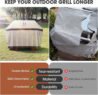 HAMLER Grill Cover 58 Inch, Heavy Duty Waterproof BBQ Covers, Gas Grill Covers Fits Weber Spirit, Weber Genesis, Char-Broil, Nexgrill, Brinkmann, Brown & Beige