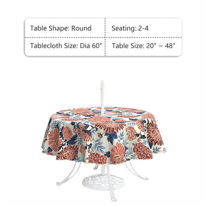 LVTXIII Round Outdoor Tablecloth with Umbrella Hole and Zipper, Water-Repellent 60 Inch Patio Table Cover for Bistro, Garden, Patio & Picnic, Vibrant Blossom