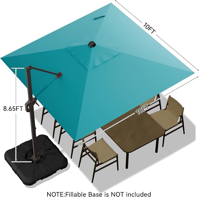 10x10FT Cantilever Outdoor Umbrella, 360° Rotating Large Offset Square Patio Umbrella, Ideal for Garden Backyard Deck Courtyard, Turquoise
