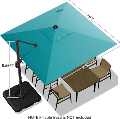 10x10FT Cantilever Outdoor Umbrella, 360° Rotating Large Offset Square Patio Umbrella, Ideal for Garden Backyard Deck Courtyard, Turquoise
