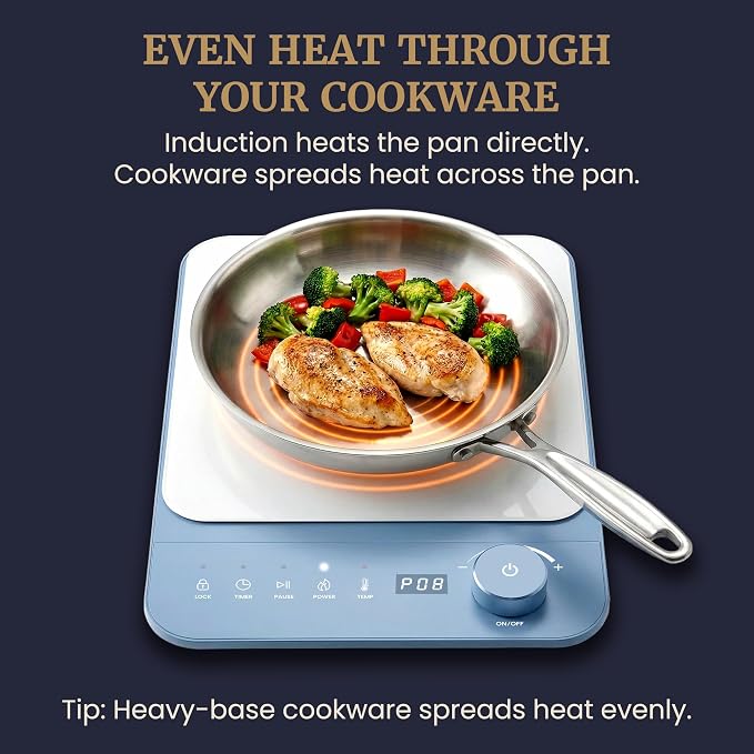 Elite Gourmet Slim Portable Induction Cooktop, 1500W, 10 Power Levels | Digital touch controls, precise 140°F-465°F range, built-in timer & child lock, 2in countertop design