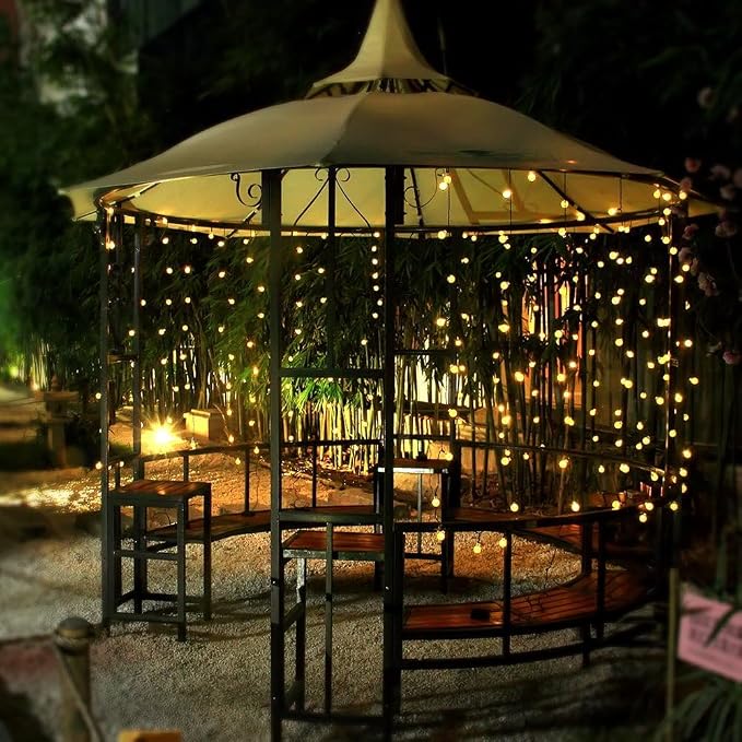 Toodour Solar String Lights Outdoor, 56ft 100 LED Globe String Lights with 8 Modes, Waterproof Solar Christmas Lights for Garden, Lawn, Gazebo, Porch, Yard, Wedding, Party Xmas Decor - Warm White