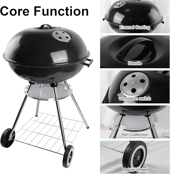 Portable charcoal grill -22 inch water kettle grill with handle, including lid and grill mesh, paired with barbecue tools, suitable for backyard, camping, picnicking, and gatherings (large)