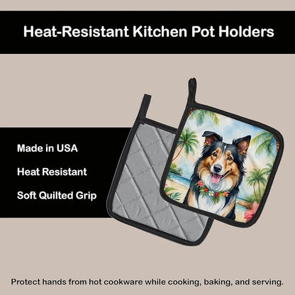 Caroline's Treasures Collie Luau Pair of Pot Holders Kitchen Heat Resistant Pot Holders Sets Oven Hot Pads for Cooking Baking BBQ, 7 1/2 x 7 1/2