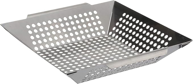 Stainless Steel Grilling Skillet - Large Strainer Basket with Built-In Handles - Grill Pan for Seafood & Vegetables - Outdoor Cooking, Camping & Backpacking Grilling Accessory by Mr. Bar-B-Q 06034Y