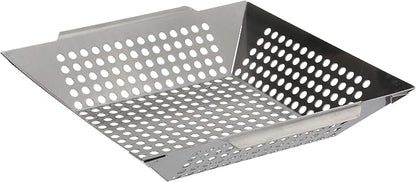 Stainless Steel Grilling Skillet - Large Strainer Basket with Built-In Handles - Grill Pan for Seafood & Vegetables - Outdoor Cooking, Camping & Backpacking Grilling Accessory by Mr. Bar-B-Q 06034Y