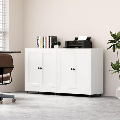 Metal Storage Cabinet with 2 Doors and Adjustable Shelf, Steel Sideboard Buffet Cabinet for Home Office Hallway Entryway Kitchen Living Dining Room (White)