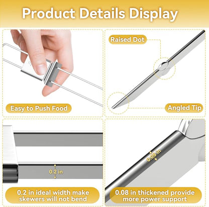 Skewers for Grilling- 17 inch (6 Pack) Double Pronged Flat Stainless Steel BBQ Skewer with Push Bar- Kabob Skewers Skewer Sticks for Camping or family - Reusable, BBQ Accessorie