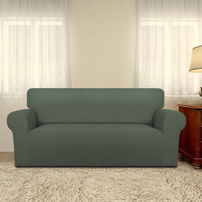 PureFit Oversized Loveseat Covers Couch Covers for Sofa Grayish Green
