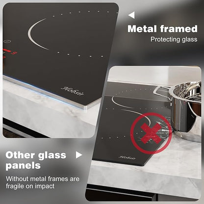 Hobsir 24 Inch Electric Cooktop 4 Burner 6000W, 24" Radiant Electric Stove Top, Built-in Ceramic Stove Top with Sliding Control, Timer, Safety Lock, 9 Power Levels, 220V-240V Hard Wire (No Plug)