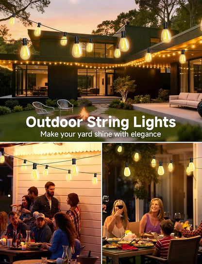 Likesky 100FT LED Outdoor String Lighats with Remote Waterproof Patio Lights with Shatterproof S11 Bulbs, Dimmable Outside Hanging Light Connectable for Porch Backyard Yard Garden Decor 2700K