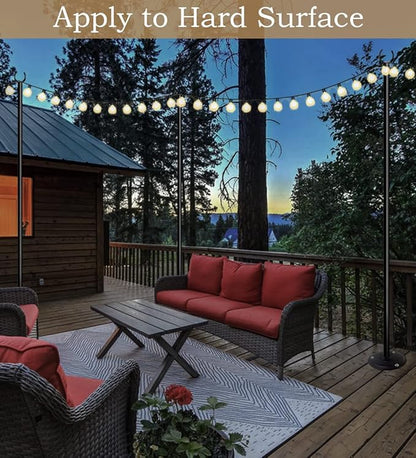 10ft String Light Poles for Outdoors, Outside Light Poles for Hard Ground Surface, Backyard, Patio, Outdoor Lighting, Matte Black, 1 Pack