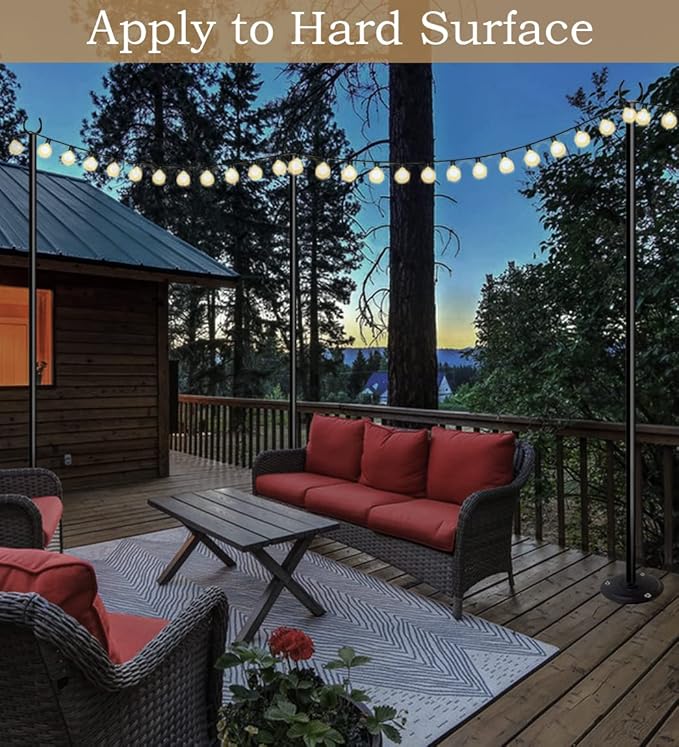 10ft String Light Poles for Outdoors, Outside Light Poles for Hard Ground Surface, Backyard, Patio, Outdoor Lighting, Matte Black, 2 Pack