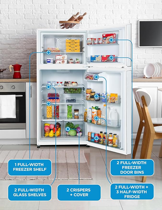 Commercial Cool 18 Cu. Ft. Top Mount Refrigerator with Freezer, 2-Door Refrigerator with Top Freezer and Adjustable Temperature Control, Ice Maker Ready, Energy Star Certified, White | 2-Door Refrigerator with Top Freezer, Adjustable Temperature Contro...
