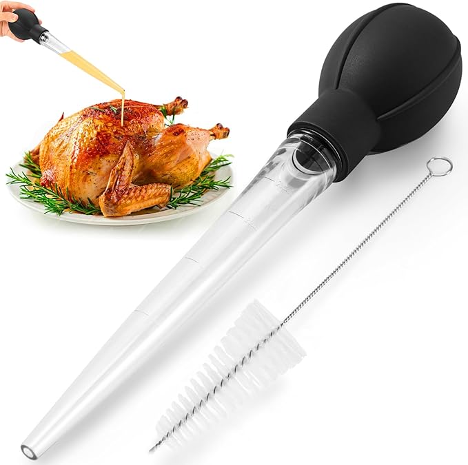 OLESBUR Premium Turkey Basters for Cooking – Baster Syringe for Hot Liquids – Meat and Food Injector – Essential Thanksgiving Cooking Tool – Turkey Baster Large with Cleaning Brush(Black)