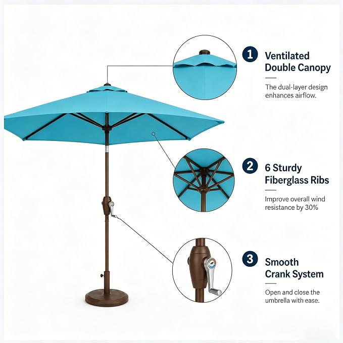 7.5ft Patio Umbrella, Outdoor Table Market Umbrella with Smooth Crank Lift, 6 Windproof Fiberglass Ribs, UPF50+ UV Protection for Deck, Pool, Garden and Backyard