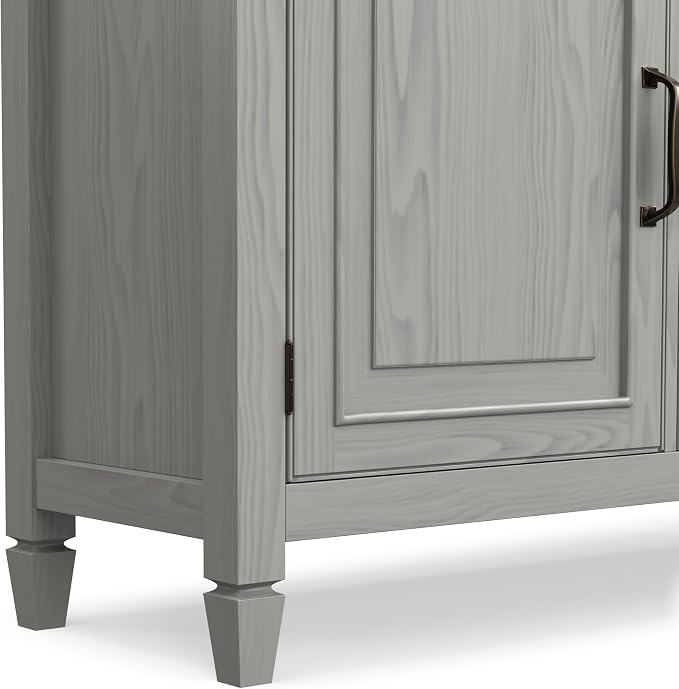 SIMPLIHOME Connaught 40" Wide Solid Wood Cabinet in Fog Grey | Traditional slim entryway and living room organizer for hats, gloves, shoes and keys with space-saving storage design.