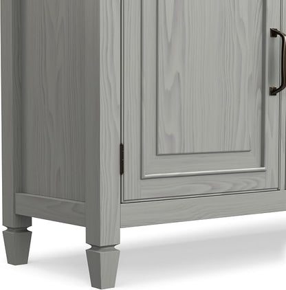 SIMPLIHOME Connaught 40" Wide Solid Wood Cabinet in Fog Grey | Traditional slim entryway and living room organizer for hats, gloves, shoes and keys with space-saving storage design.