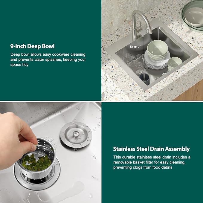 23 Inch Outdoor Kitchen Sink with Faucet - Drop In Workstation 16 Gauge T-304 Stainless Steel Single Bowl Topmount Outdoor Sink with Stainless Steel Dust-Proof Cover #TLT-0064