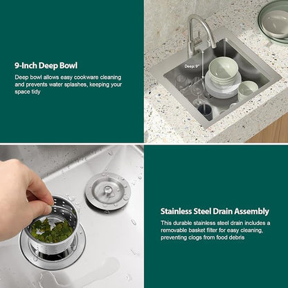 23 Inch Outdoor Kitchen Sink with Faucet - Drop In Workstation 16 Gauge T-304 Stainless Steel Single Bowl Topmount Outdoor Sink with Stainless Steel Dust-Proof Cover #TLT-0064