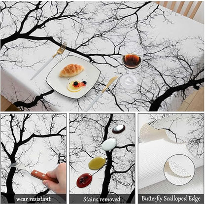 Swono Dead Tree Tablecloth Black White Tree Branch Rectangle Table Cloth Washable Plaid Table Cover for Kitchen Holiday Dinner Camping BBQ, 52x 70 Inch Tablecloth