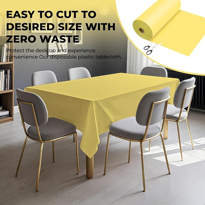 54 Inch X 300 Feet Plastic Table Cover Roll Premium Disposable Plastic Tablecloth for All Type/Shape Tables | Picnic, Party, Banquet, Birthdays, Weddings (Light Yellow, 54 Inch X 300 Feet)
