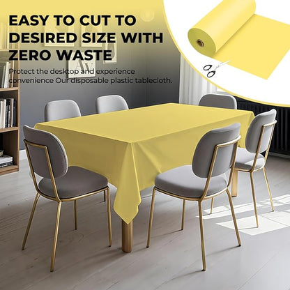 54 Inch X 300 Feet Plastic Table Cover Roll Premium Disposable Plastic Tablecloth for All Type/Shape Tables | Picnic, Party, Banquet, Birthdays, Weddings (Light Yellow, 54 Inch X 300 Feet)