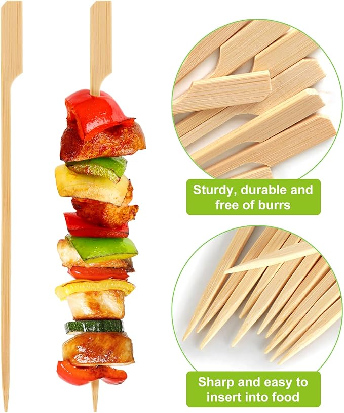 FATLODA 10 Inches Cocktail Picks Bamboo Skewers For Appetizers, 100PCS Paddle Wooden Skewers, Fancy Flat Toothpicks For Appetizers Party Sandwich Fruit Charcuterie
