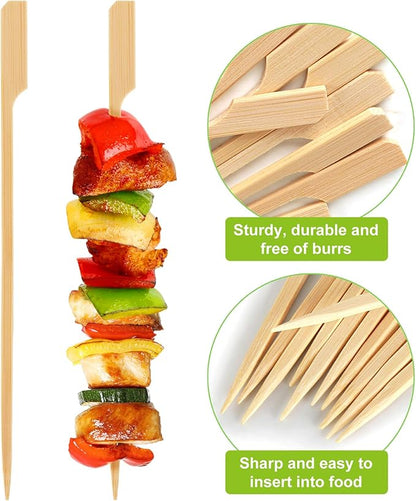 FATLODA 10 Inches Cocktail Picks Bamboo Skewers For Appetizers, 100PCS Paddle Wooden Skewers, Fancy Flat Toothpicks For Appetizers Party Sandwich Fruit Charcuterie