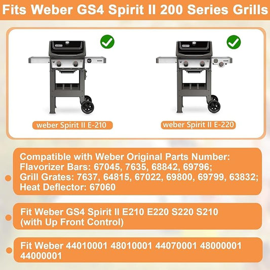 Spirit II Grill Parts for Weber GS4 Spirit II 200 SER Parts Replacement for Weber Spirit 2 Accessories Webber Flavorizer Bars/Burner Covers 7635 3400301 67045, 67060 Heat Deflector & 7849 7637 Grates