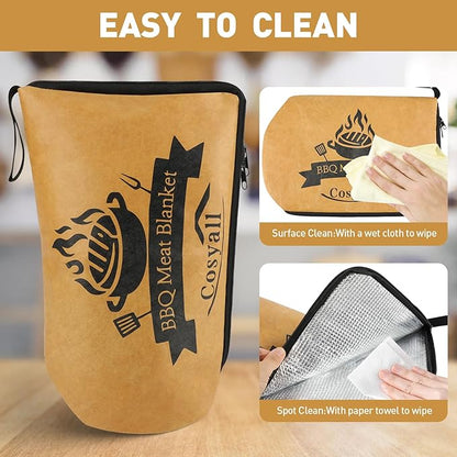 BBQ Blanket for Resting Meat,Smoker Meat Resting Blanket,Reusable Smoker Grilling Meat Insulated Resting Bag with Wide Mouth for Large Brisket/Beef/Pork Shoulders/Turkeys (BBQ Blanket 18in)