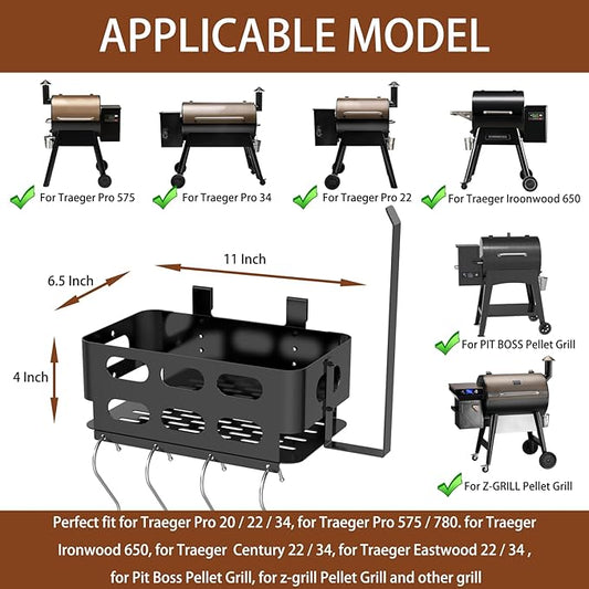 Storage Bin for Traeger Grills, Pellet Storage Bin with 4 Hooks and Paper Towel Holder for Traeger Pro 22/34/780/575, Ironwood 650/885, Eastwood 22/34, for Pit Boss, for Z Grill and Other Pellet Grill