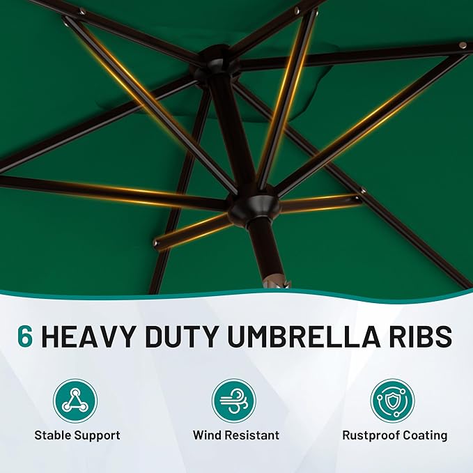 AreShark 6.5 x 10 FT Rectangular Valance Patio Umbrella, Outdoor Umbrella with Tilt and Crank, Market Table Umbrellas W/ 6 Ribs UV Protection for Garden, Deck, Backyard and Pool, Turquoise