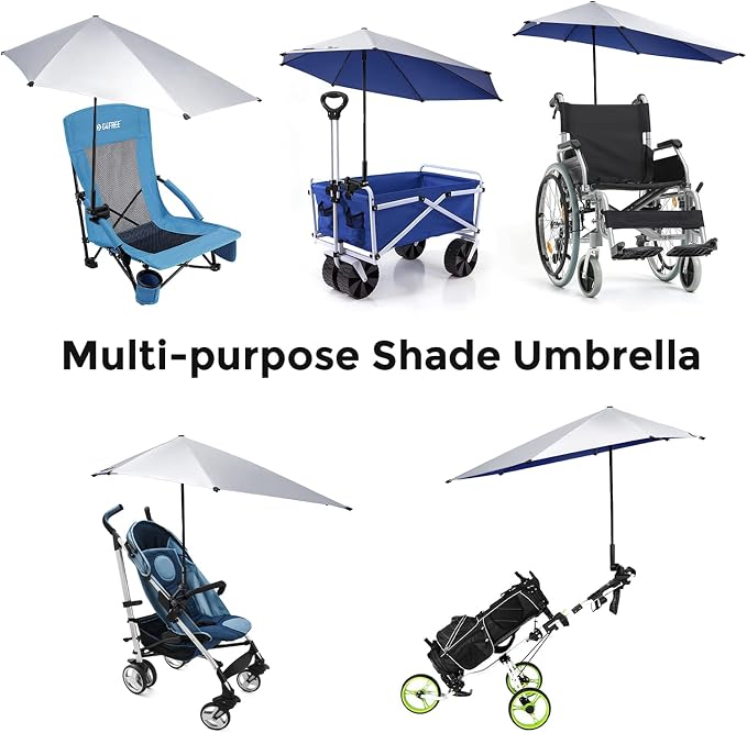 G4Free Beach Chair Umbrella with Universal Clamp UPF 50+ Golf Cart Umbrella | 46"x44" Large Canopy Sun Umbrella UV Protection, Adjustable Clamp for Beach Chair/Wheelchair/Stroller, 360° Flex Shaft, 7 Rib