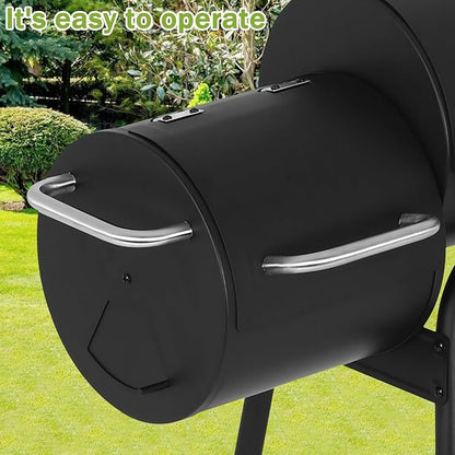 BLKMTY 43" Charcoal Grills Outdoor BBQ Grill with Offset Smoker Camping Portable Grill Camping Barbecue Grills with Side Fire Box for 6-10 People Patio Backyard Picnic BBQ, Black