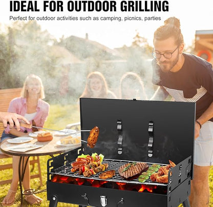 Portable Charcoal Grill, Foldable Mini Tabletop BBQ Grill with Lid, Charcoal Barbecue Grill for Outdoor Camping Cooking Picnic, 16.7 x 10 x17.7in