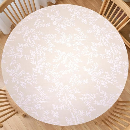 LIBERECOO Round Vinyl Fitted Tablecloth with Flannel Backing Elastic Edge Plastic Table Cover - Warm Brich - Waterproof Stain-Resistant Wipeable Tablecloths