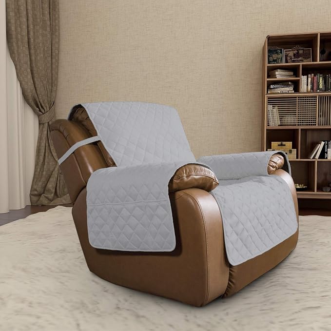 Easy-Going Oversized Recliner Cover Reversible Couch Cover Sofa Cover for Living Room Water Resistant Furniture Protector with Elastic Straps for Pets Dog (Oversized Recliner, Light Gray/Ivory) | Machine Washable Slipcover For Dogs, Water Resistant Fur...