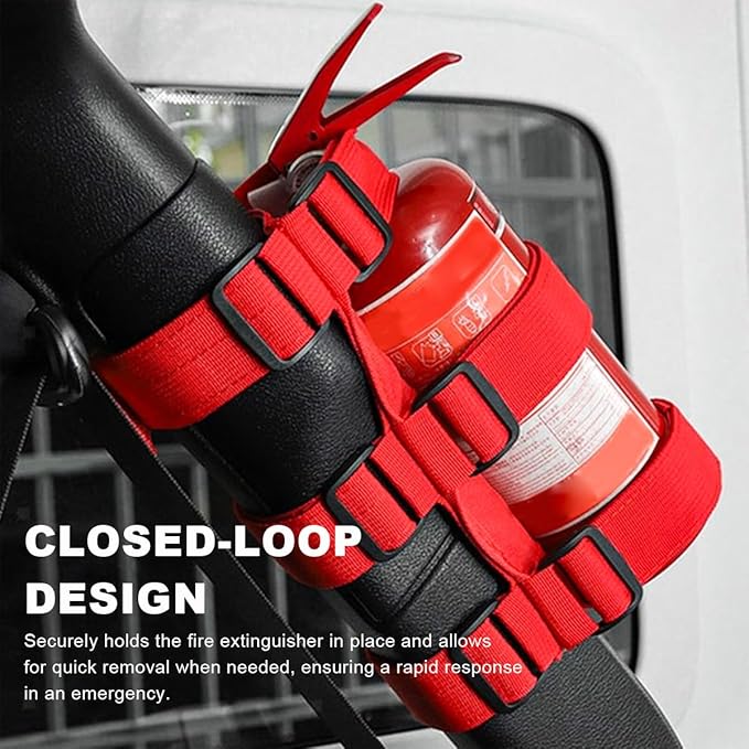 Ohleats Roll Bar Fire Extinguisher Holder, Adjustable Fire Extinguisher Mount Strap with American Flag Pattern, Car Accessories Fixed Belt for Wrangler JK JKU TJ CJ Gladiator (Red)
