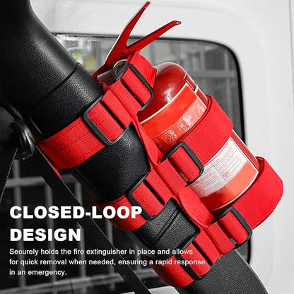 Ohleats Roll Bar Fire Extinguisher Holder, Adjustable Fire Extinguisher Mount Strap with American Flag Pattern, Car Accessories Fixed Belt for Wrangler JK JKU TJ CJ Gladiator (Red)